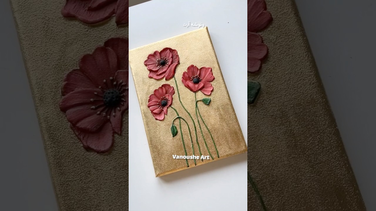 Red Poppy Flower Texture Painting #texturepainting #poppyflower #goldleafart