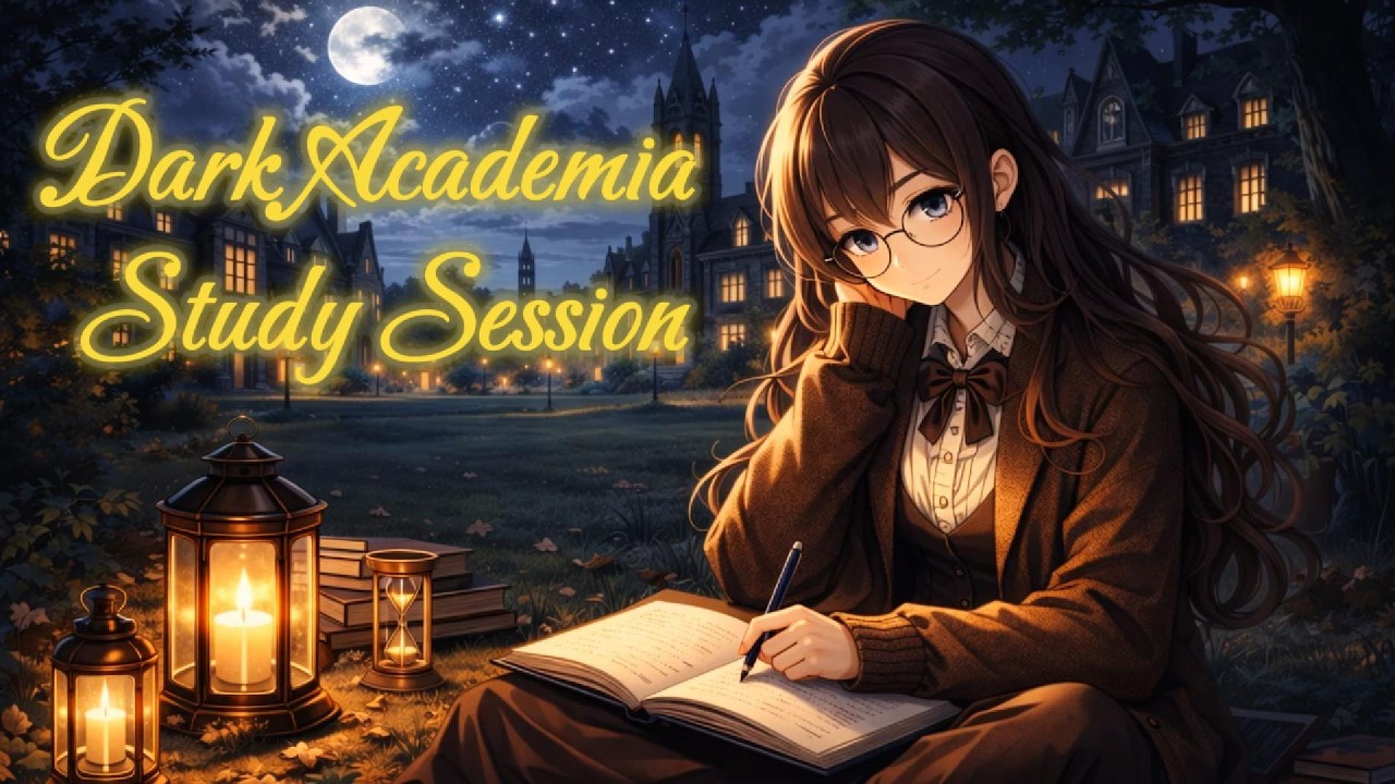 Moonlit Dark Academia Study Ambience 🌙 Night Campus Study Session | Cozy Chill Lantern Study Music