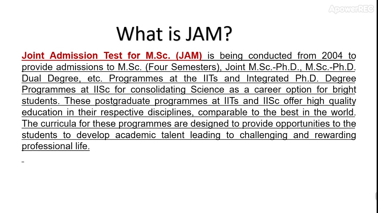 What is JAM | Joint Admission Test | 2019