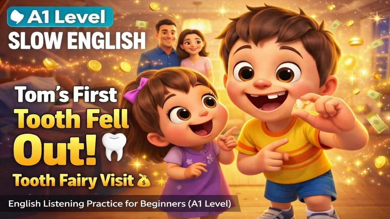 Tom's First Tooth Fell Out! 🦷| Tooth Fairy Visit | English Listening Practice for Beginners A1 Level