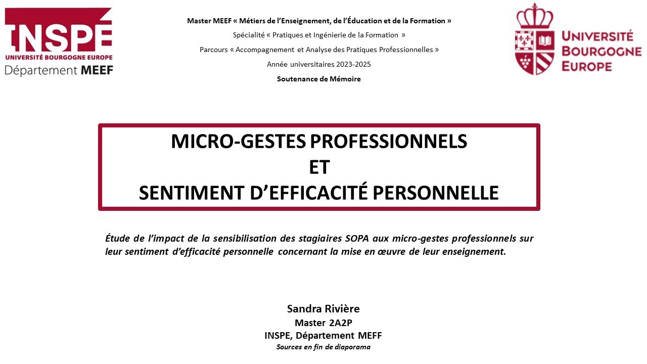 Micro-gestes et Sentiment d'Éfficacité Personnelle.