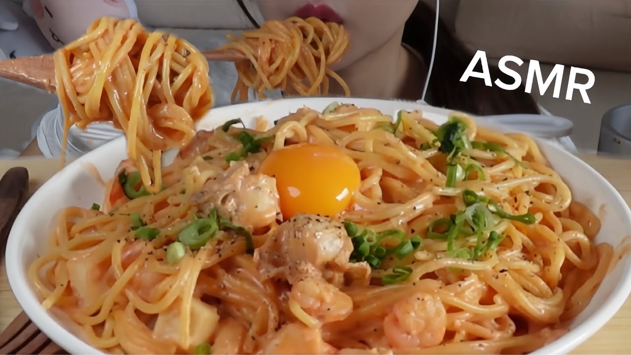 ASMR シーフードクリームパスタ seafood cream pasta eating sounds