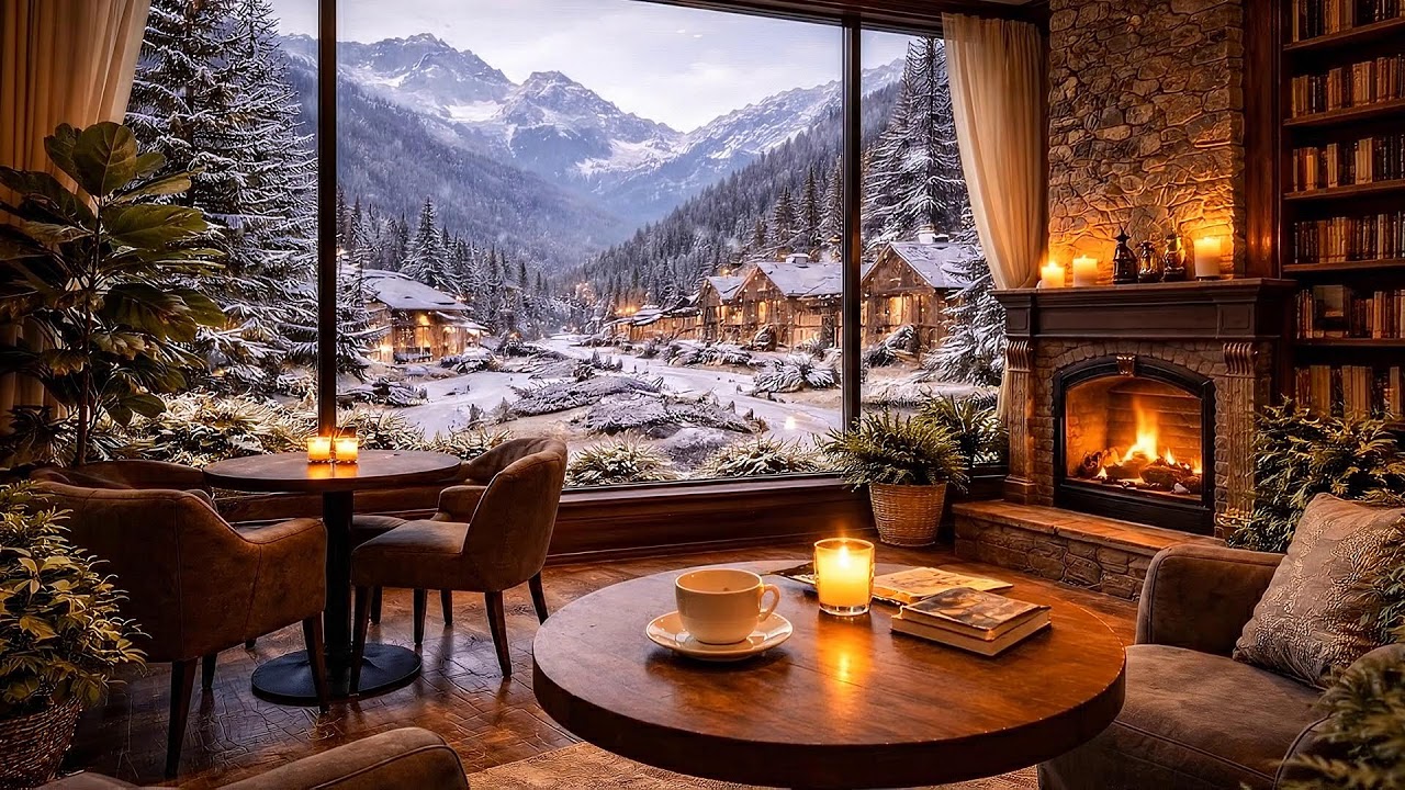 Sweet Winter Night ❄️ Gentle Jazz Music & Crackling Fireplace for Study & Work