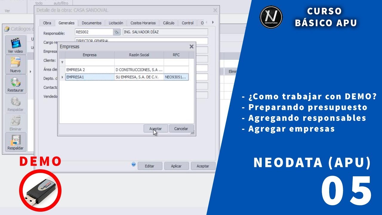 Curso básico de APU con Neodata_Trabajar con la versión DEMO