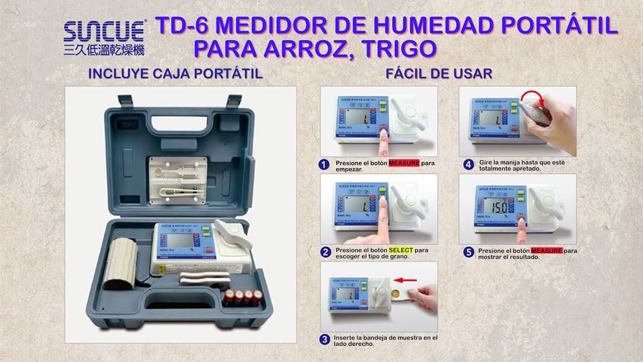 Medidor de humedad para arroz, SUNCUE TD-6, pr&aacute;ctico y port&aacute;til.