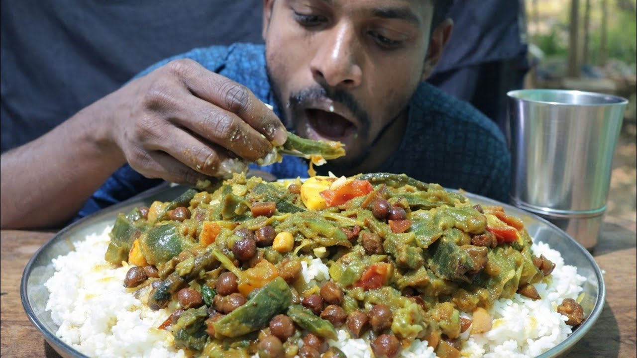 “इतनी स्वादिष्ट देसी थाली 😱 Black Chana Baingan Bhindi Rice Mukbang | Village Food”