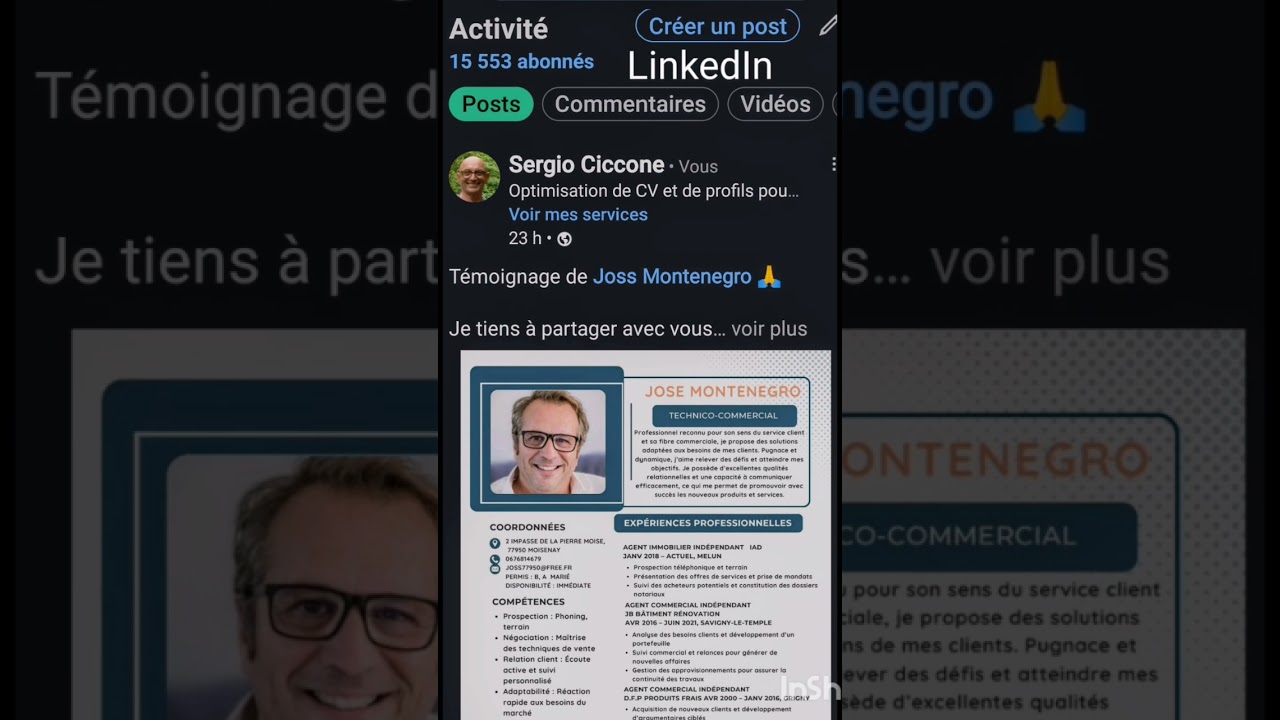 T&eacute;moignage de Joss Montenegro 🙏 #cv #linkedin #profil