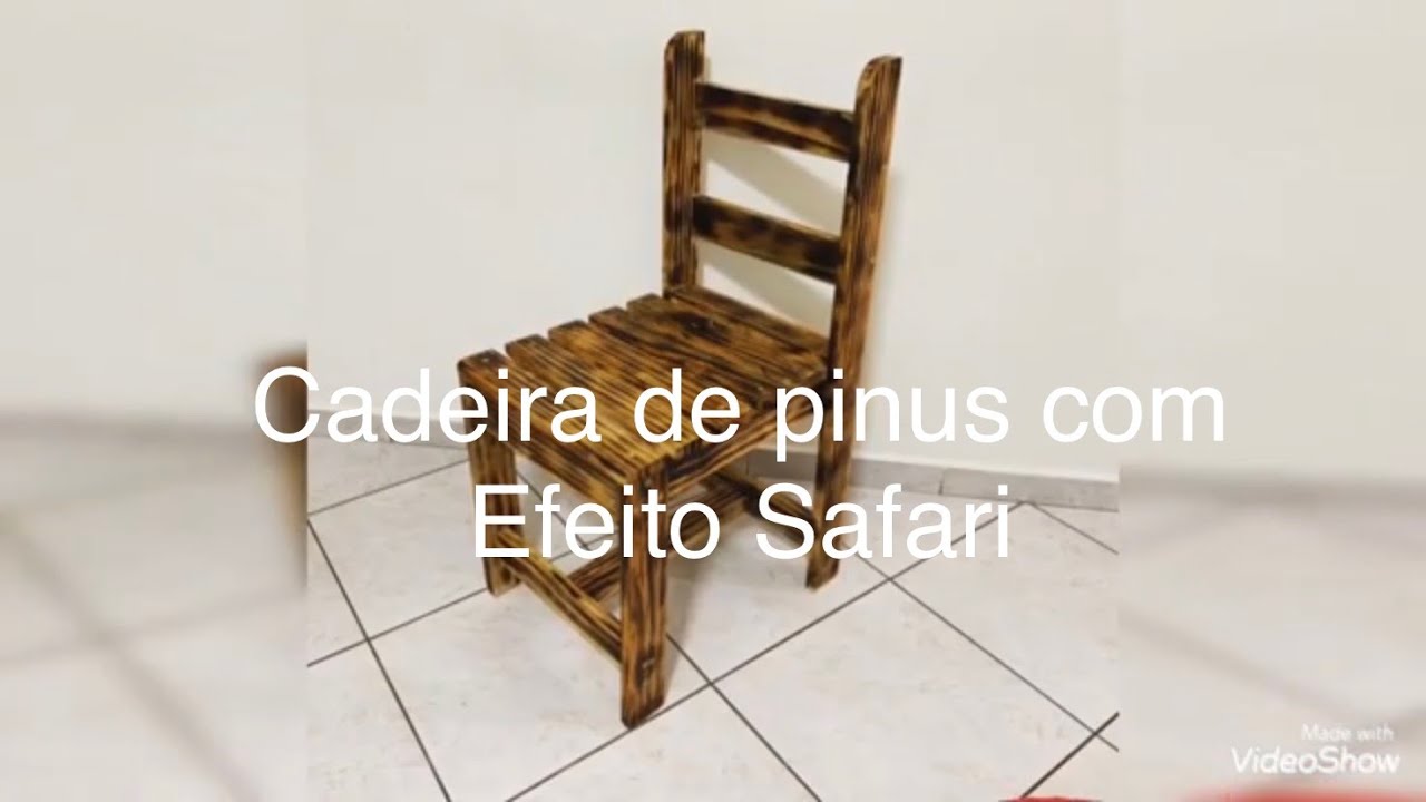 Cadeira de pinus com efeito Safari  - pine wood chair with Safari effect
