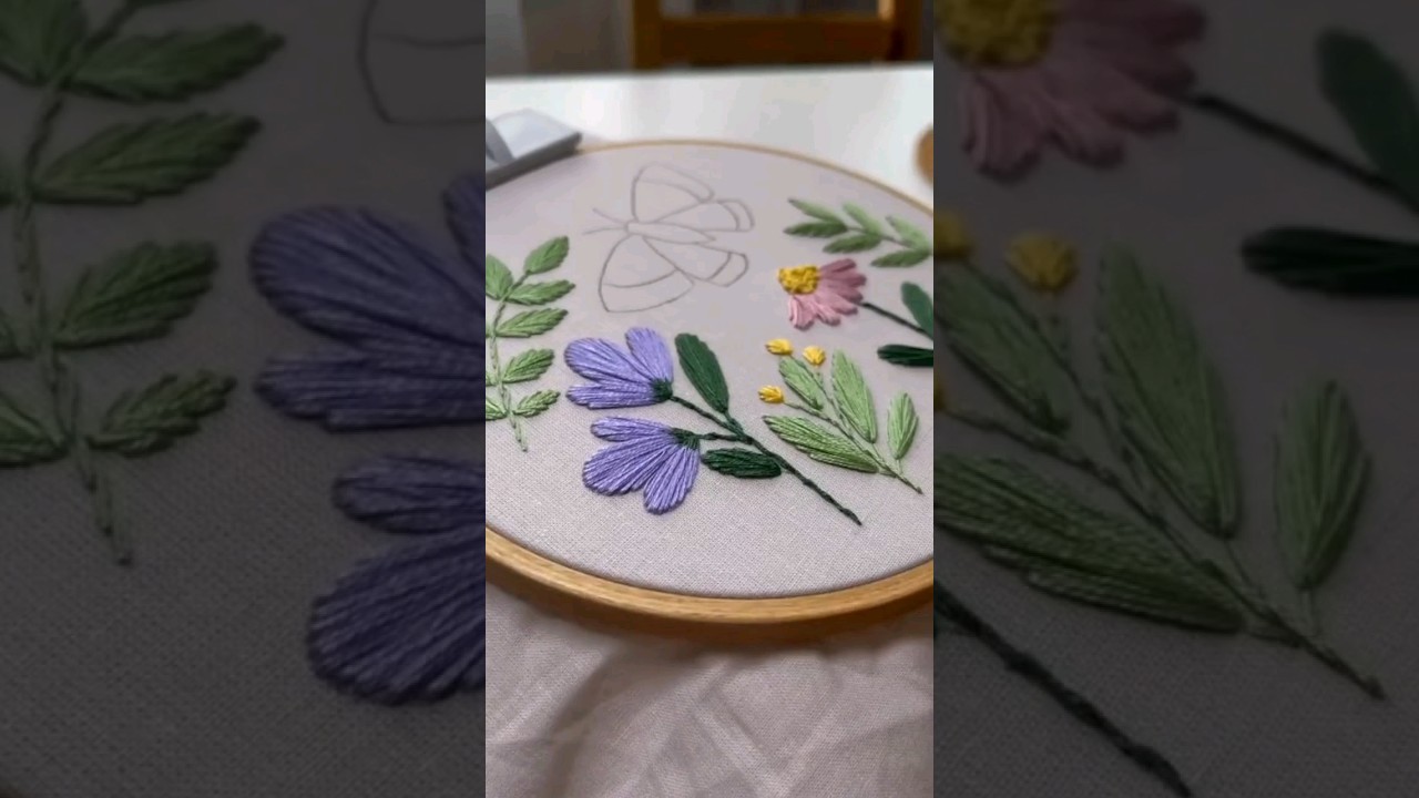 inspira&ccedil;&atilde;o para bordar flores e folhas #bordadolivre #artesanato #terapia #asmr