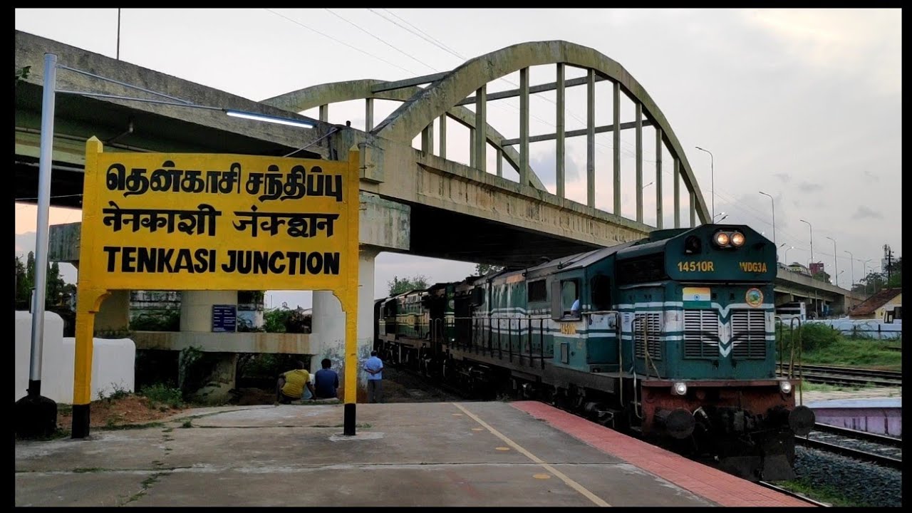 Beautiful arrival - POTHIGAI SF EXPRESS with ALCotwins entering Tenkasi Railway station at evening