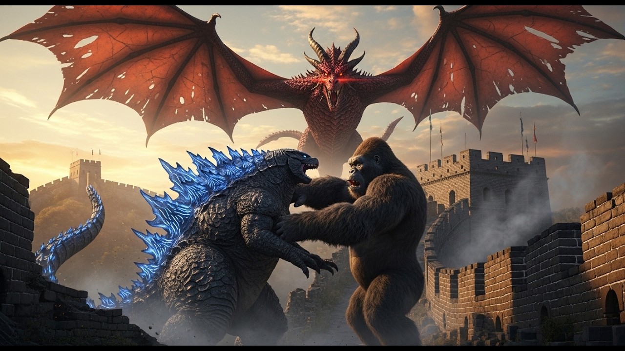 King Kong and Godzilla: The Rise of the Red Dragon at the Great Wall. - Epic Fight