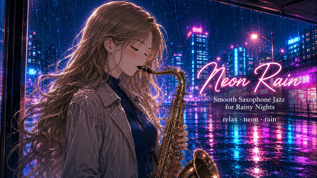 Neon Rain 🎷 2 Hours of Smooth Saxophone Jazz for Rainy Nights & Sleep