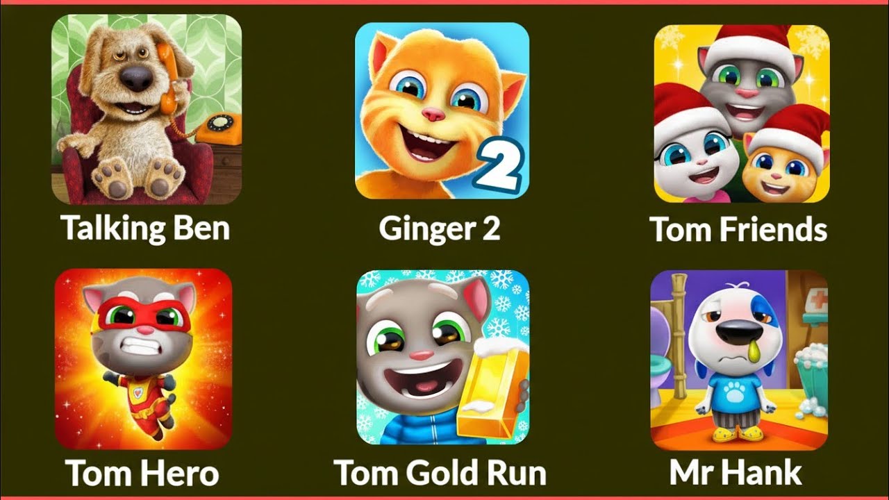 Tom Hero, Tom Gold Run, Ginger 2, Mr Hank, Tom Friends, Talking Ben – Full Talking Games Fun Enjoy