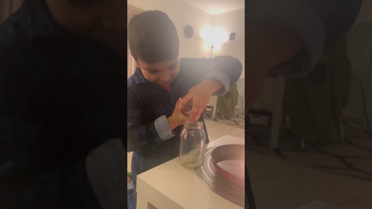 Science experiment with coloured water, candle and glass jar #waterVolcano #7yearsOldkidExperiment
