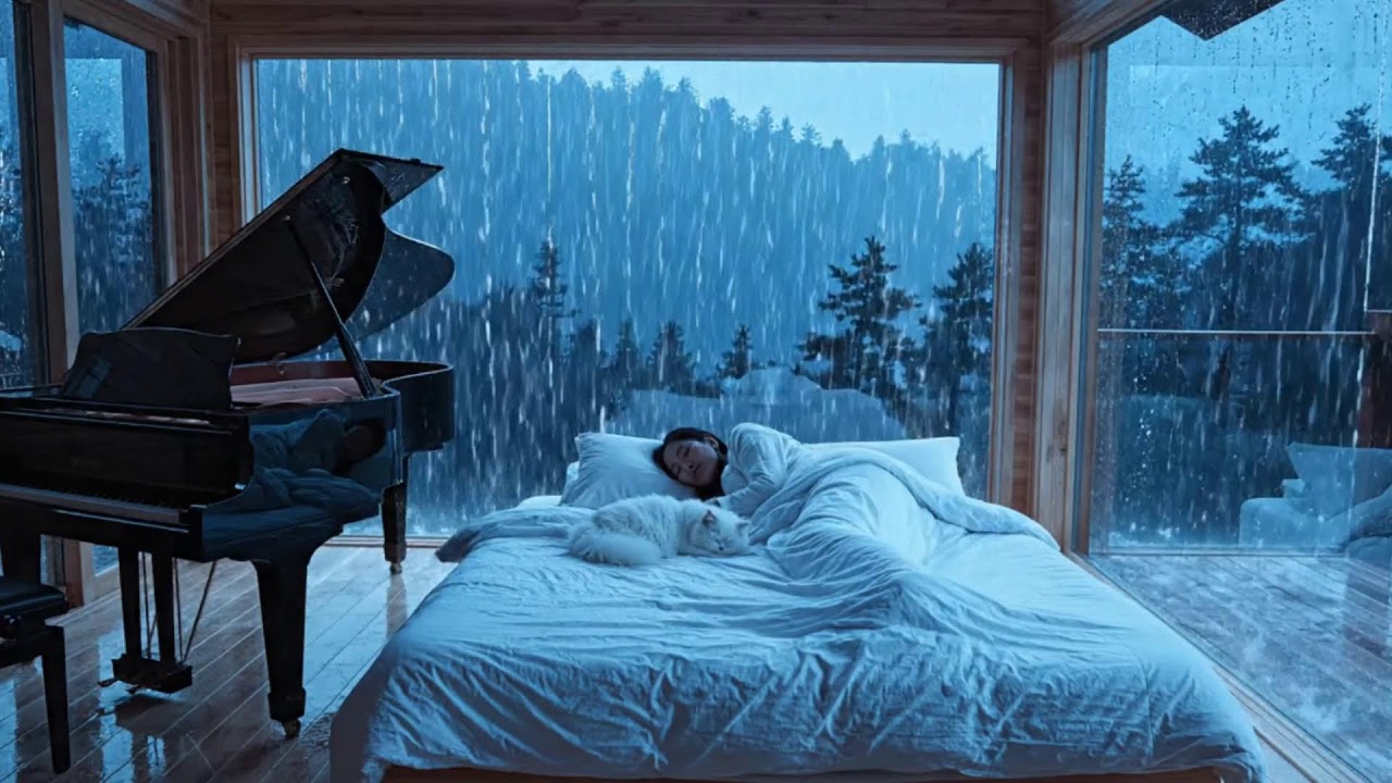 Вы Уснёте за Минуты 🌧️ Сильный Дождь за Окном Синей Стеклянной Спальни