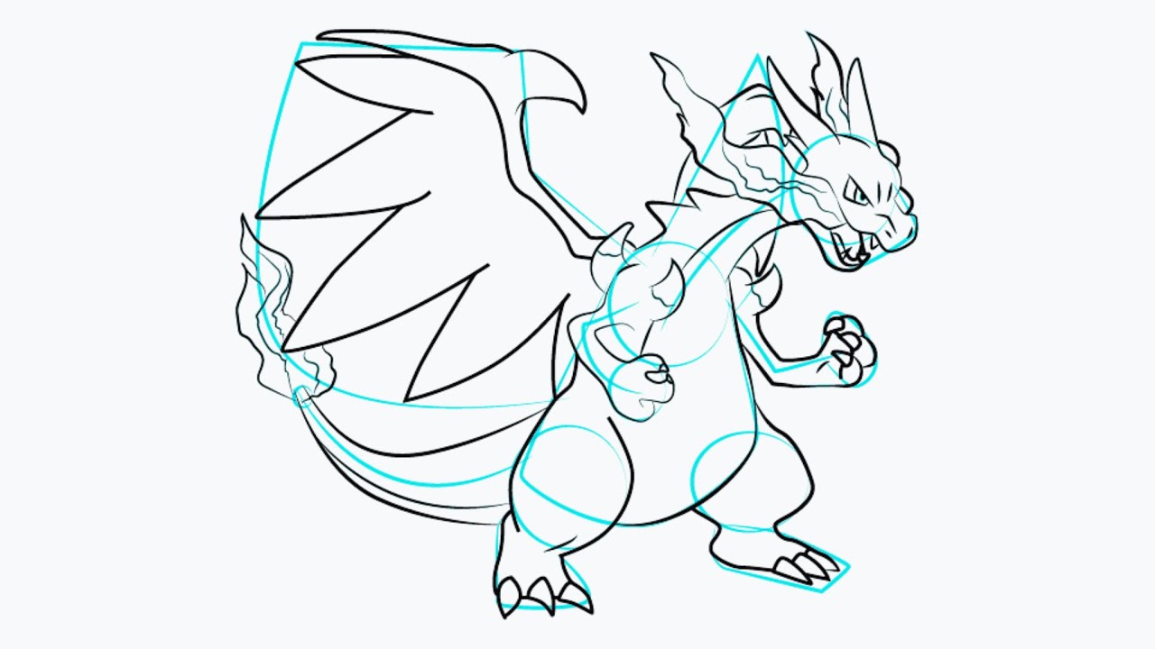Como Desenhar o Mega Charizard X de Pokémon 🔥🐉💙 | Tutorial Fácil em 11 Passos