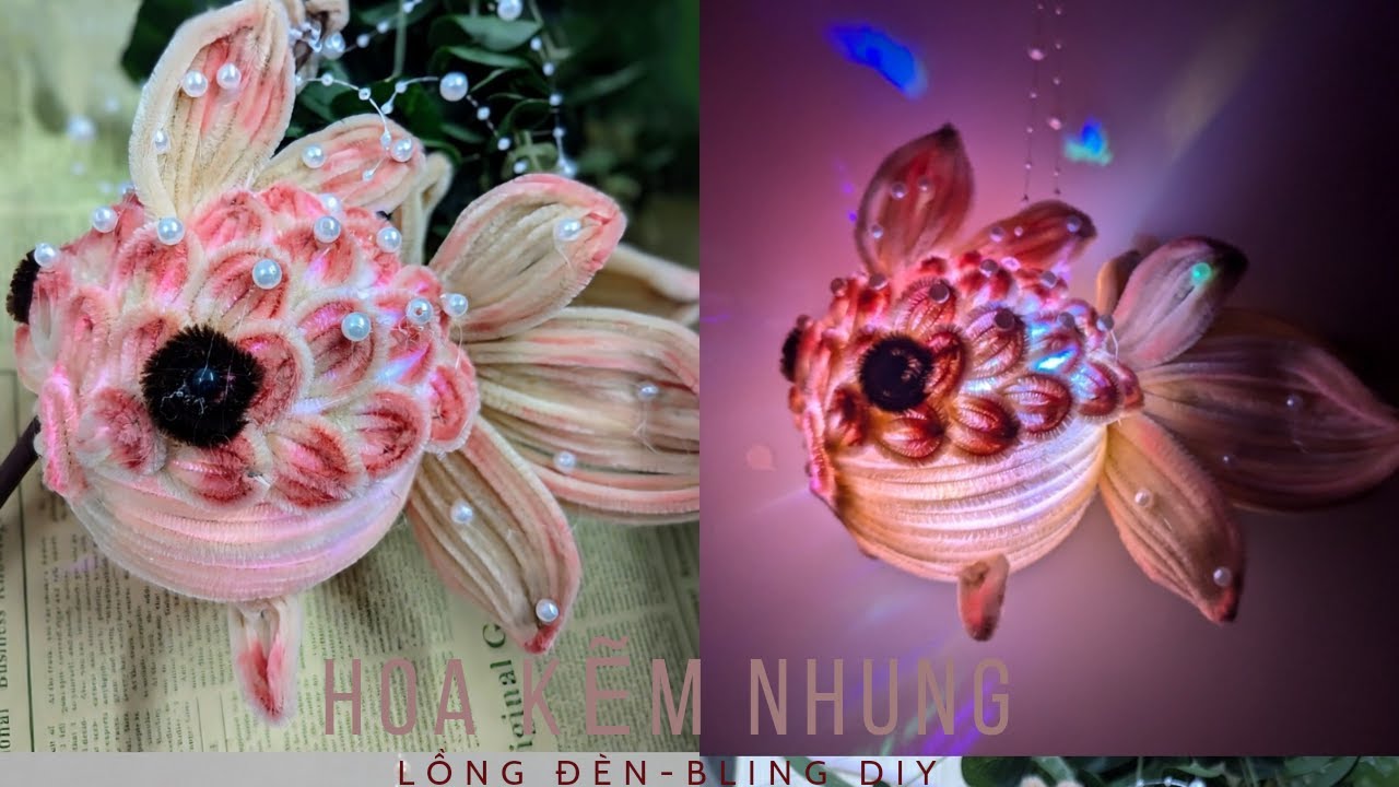 DIY pipe cleaner fish lantern- làm lồng đèn cá chép kẽm nhung   #handmade #diylantern 