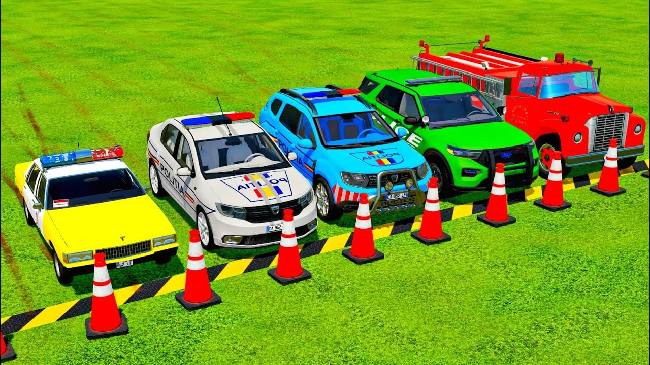 TRANSPORTING ALL POLICE CAR and AMBULANCE EMERGENCY VEHICLES with MAN TRUCKS! FARMING SIMULATOR 22
