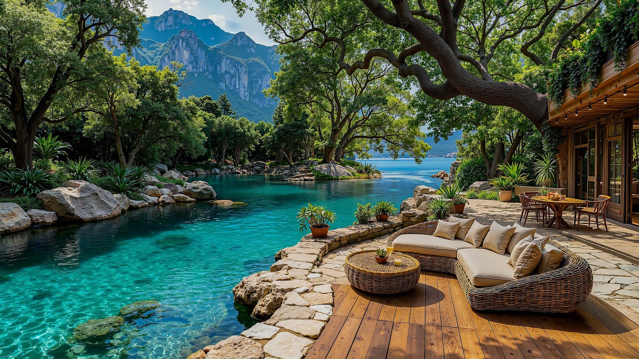 Serene Lake Villa Morning 🍃 Soft Jazz Piano & Nature Sounds for Relaxation and Work Flow