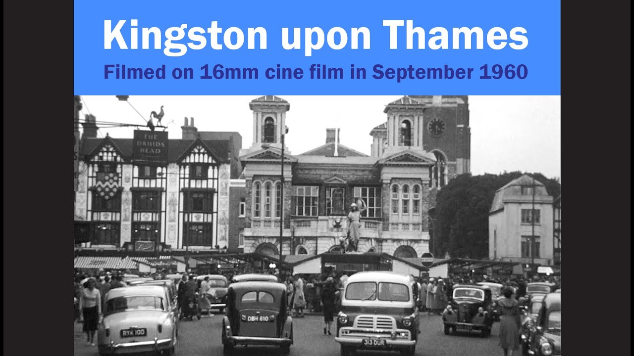 Kingston upon Thames - 1960s - Old Black & White - 16mm Cine Film Footage