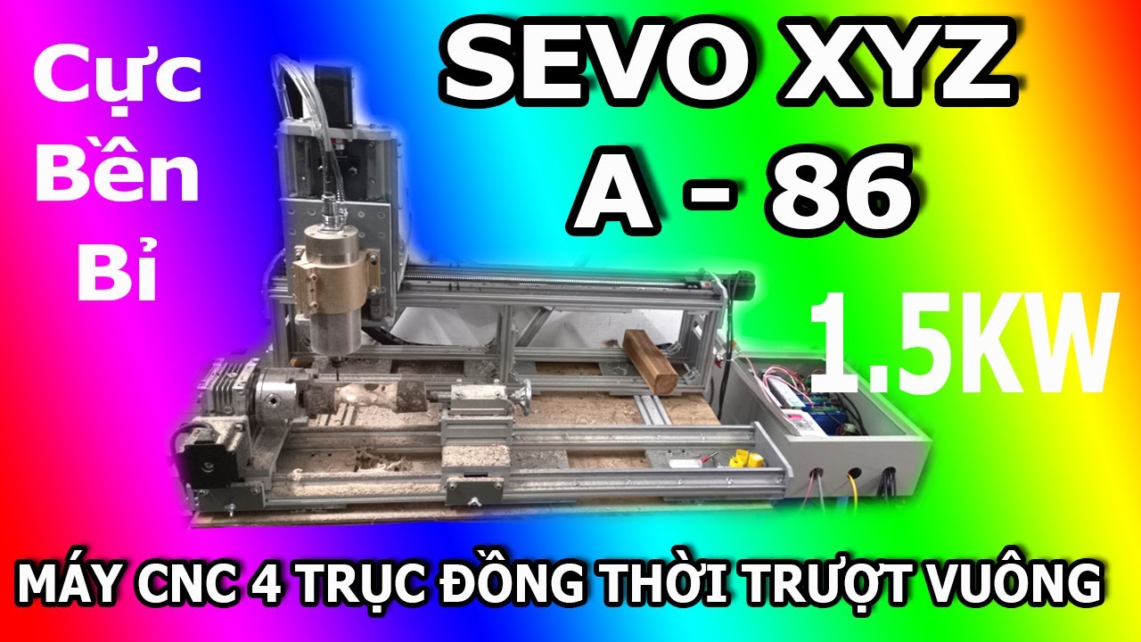 Máy cnc 4 trục đục tượng gỗ hành trình dài 70cm củ đục 1.5KW trượt vuông 20