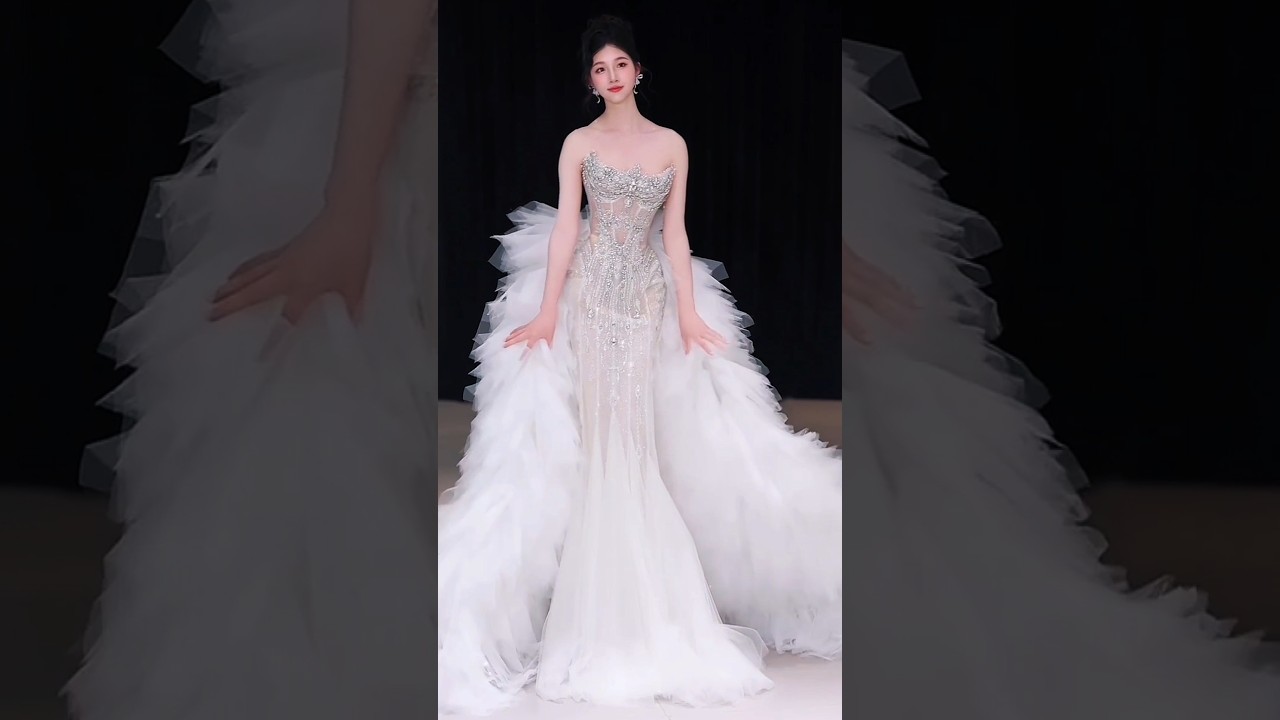 Elegant Sparkling Mermaid Wedding Dress with Dramatic Tulle Train/Bridal #shartsyoutube #sharts