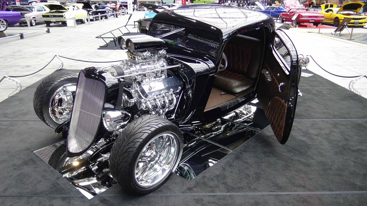 1933 Ford 3 window coupe with an 800 HP supercharged big block at World of Wheels by Gizmos.