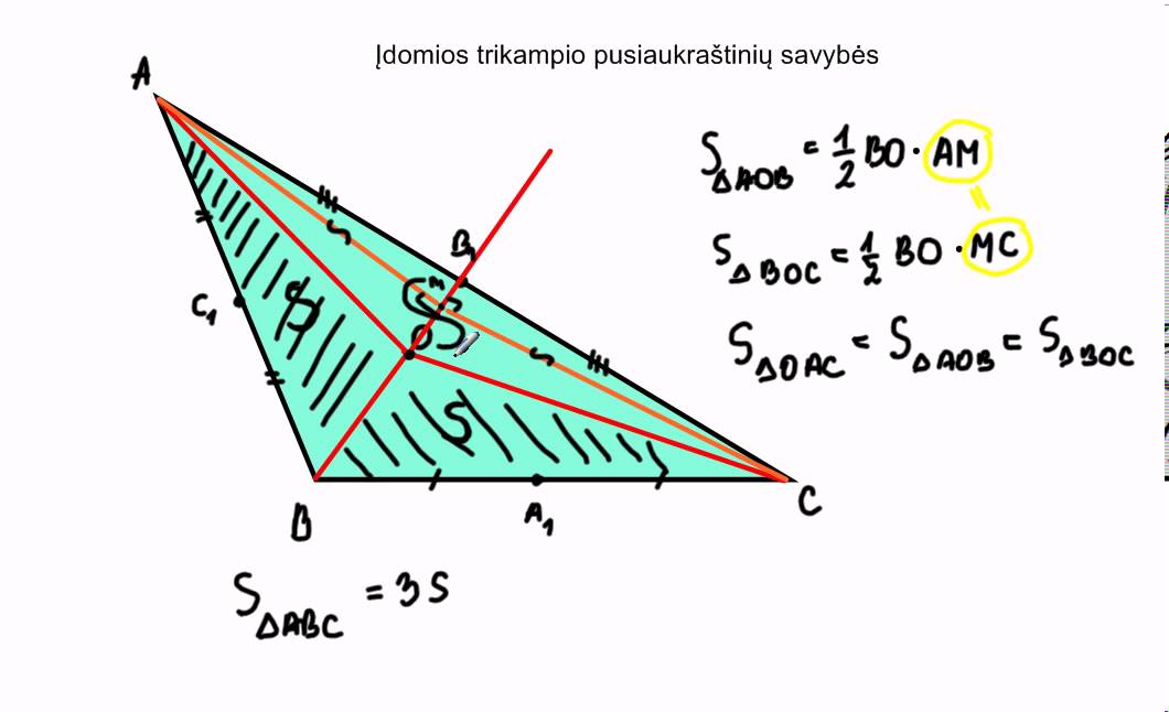 Trikampio pusiaukraštinių savybių taikymas