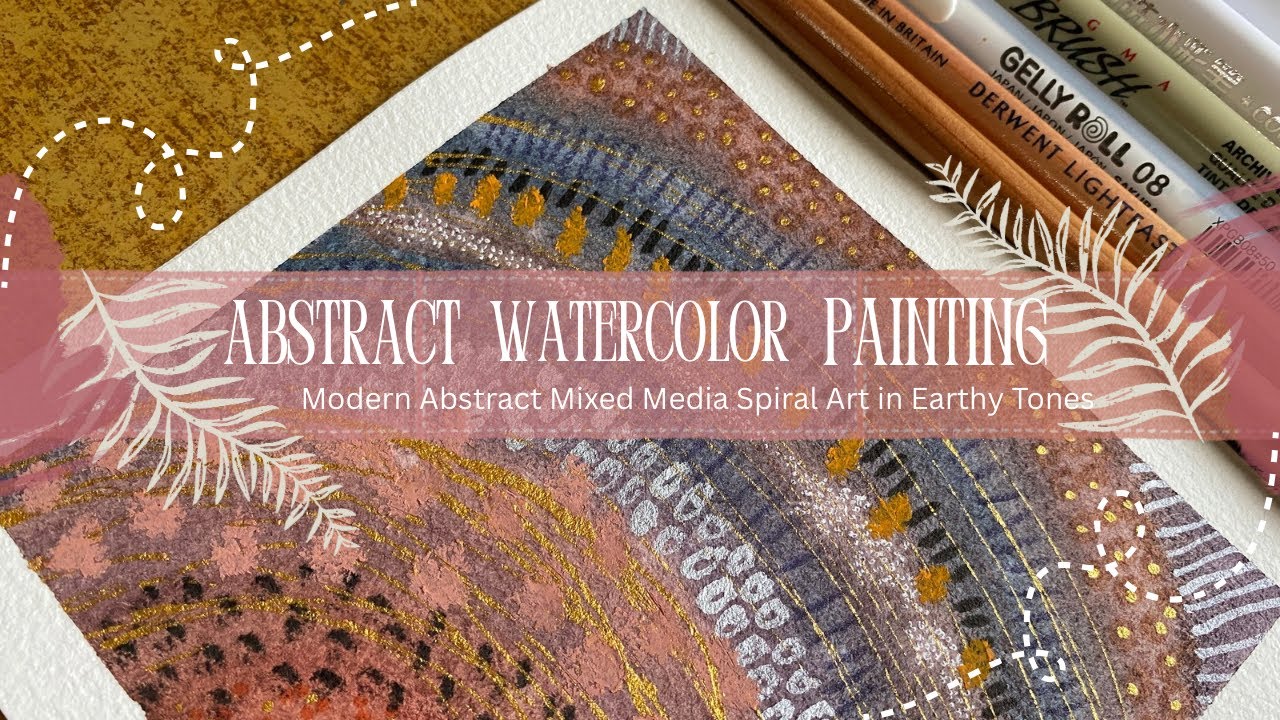 Relaxing Abstract Mixed Media Spiral Art in Earthy Tones | Watercolor, Markers & Gold Details
