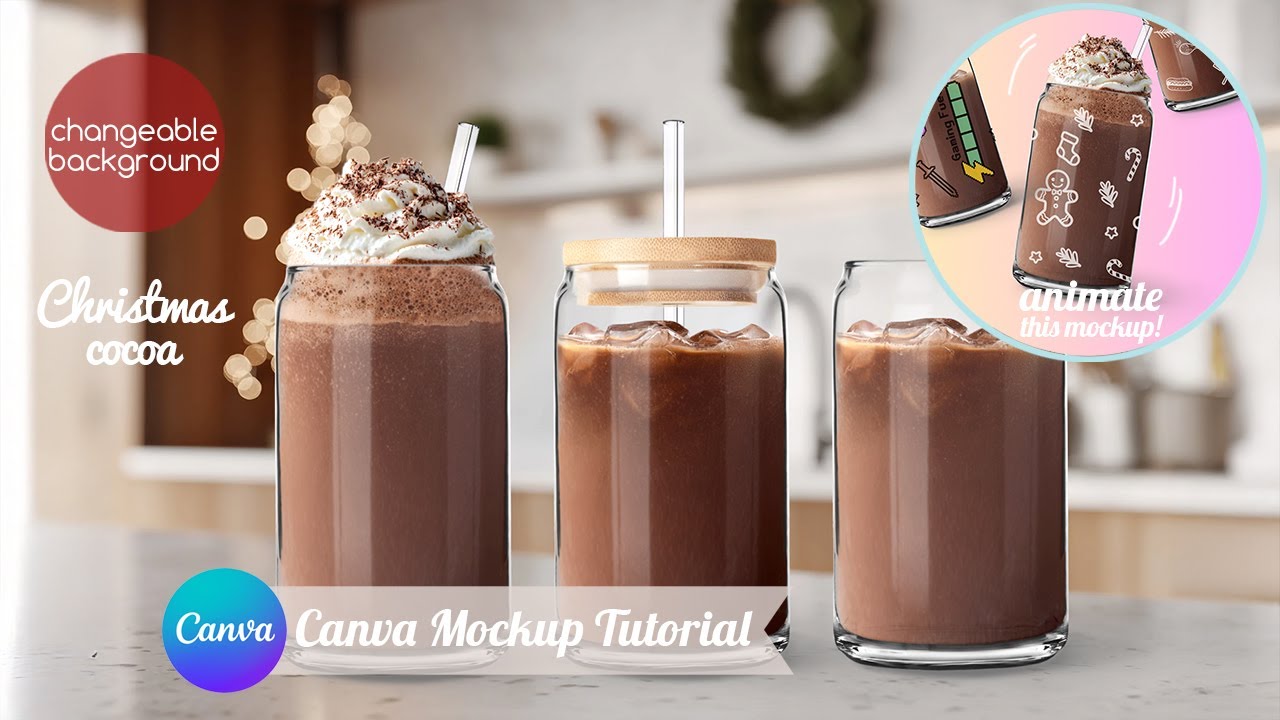 Christmas Libbey Glass Can Canva Tutorial - Animated Mockup with Changeable Background