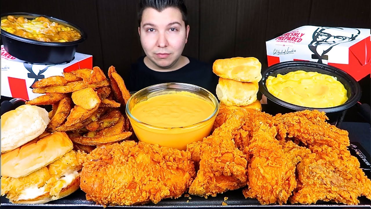 Most Popular ASMR Foods At KFC With Cheese Sauce • MUKBANG