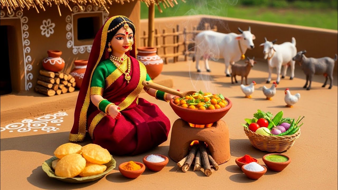 Miniature Doll Puri Chutney & Chana Cooking ASMR | Indian Village Tiny Kitchen Story
