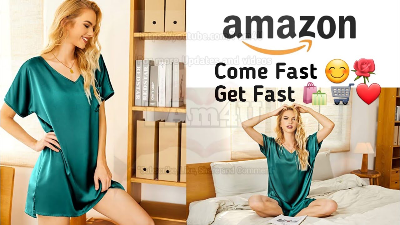 Women's Satin Nightgowns Side Split Sleepshirt Short Sleeves Sleepwear Chest Pocket | I am4U