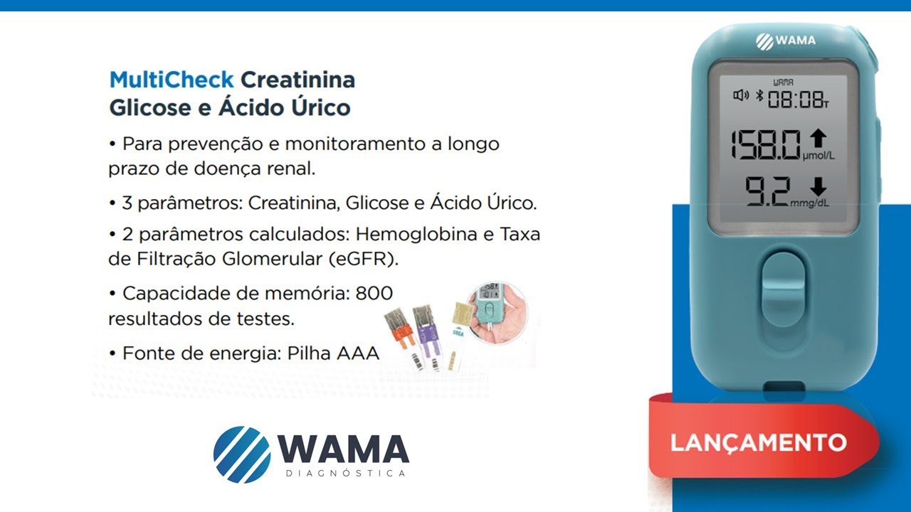 MultiCheck Creatinina Glicose e Ácido Úrico - WAMA Diagnóstica