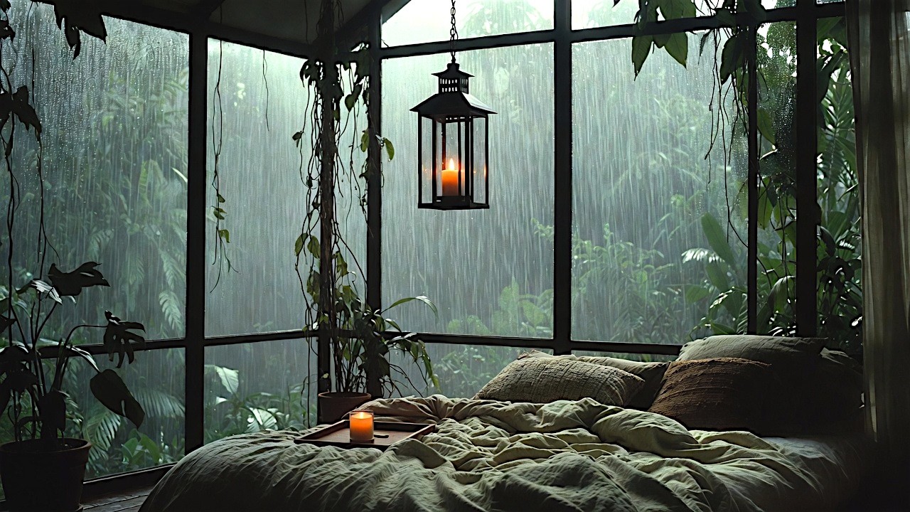 Cozy Jungle Bedroom Ambience | Heavy Rain Sounds for Sleep, Study & Insomnia Relief (3 Hours)
