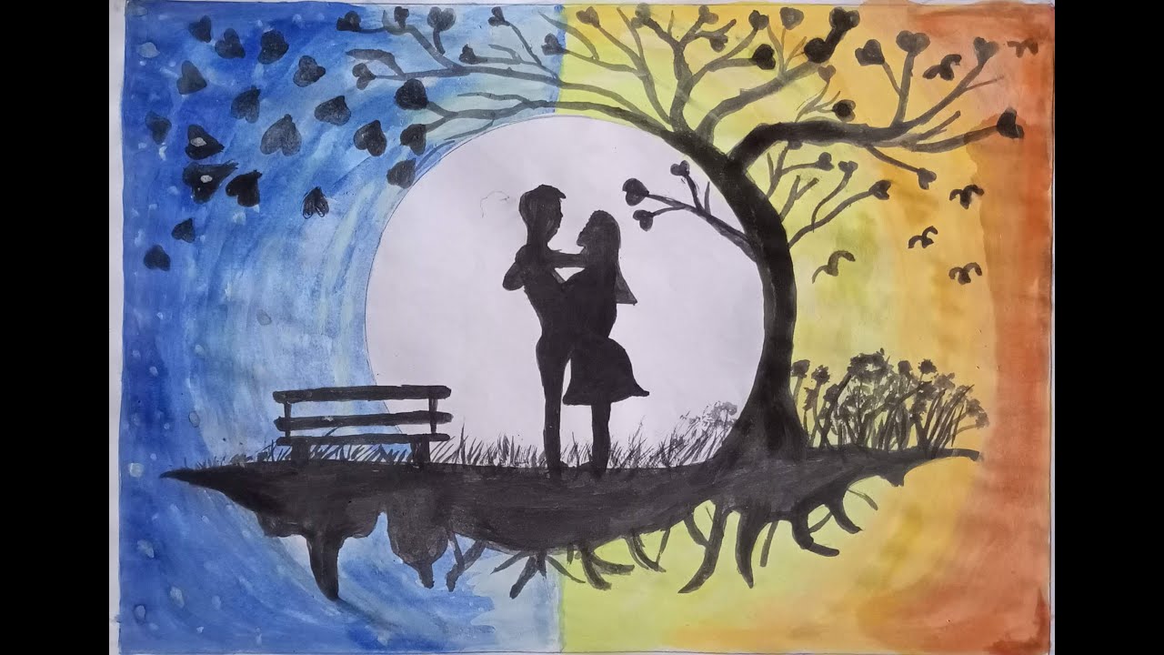 beautiful romantic couple scenery painting