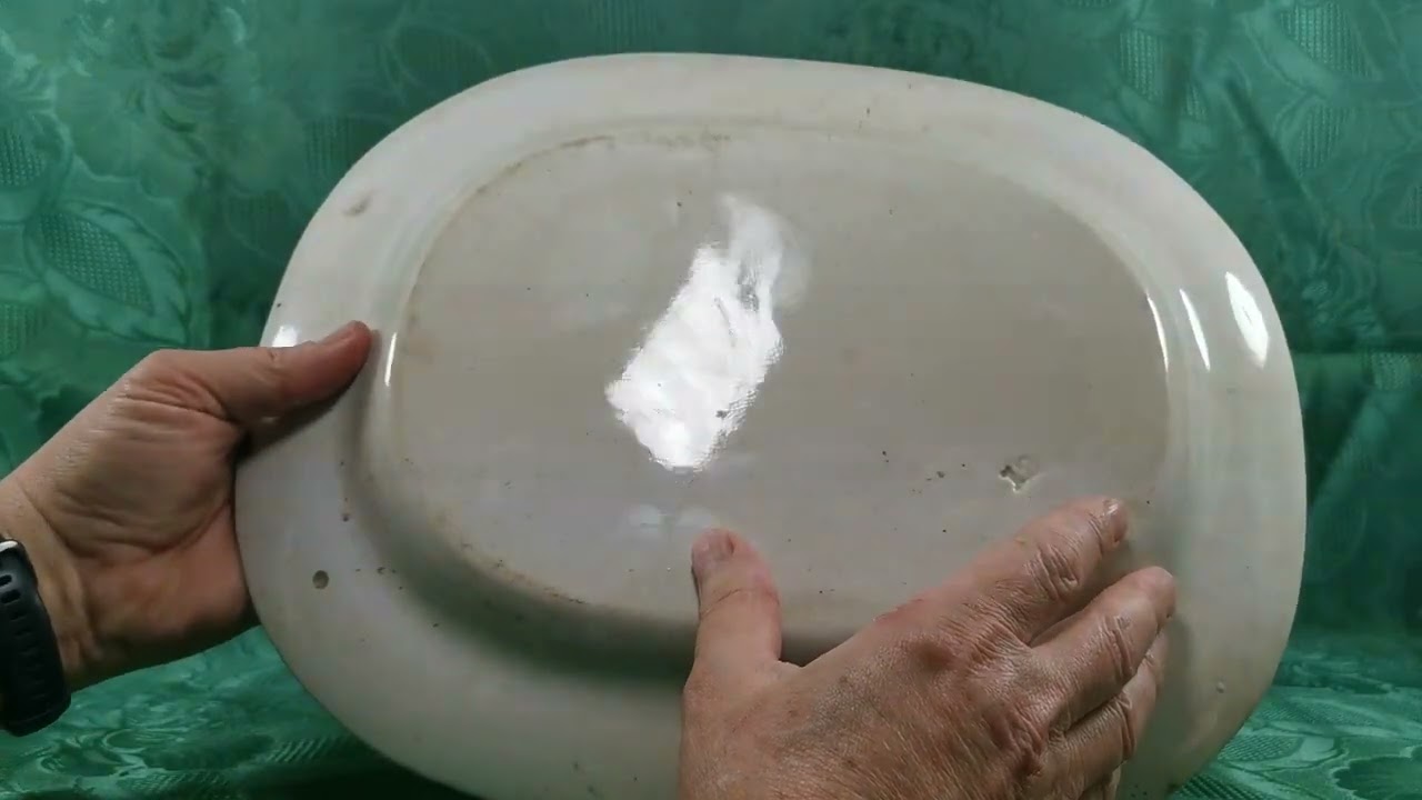 Antique Clyde Pottery Company British Rivers Brown & White China 13.75-inch Platter