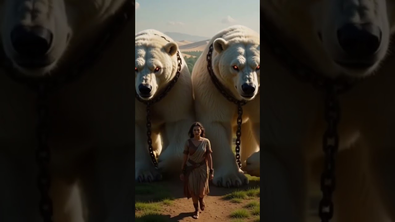 Women walking confidently with Two giant Bears | White Bears 