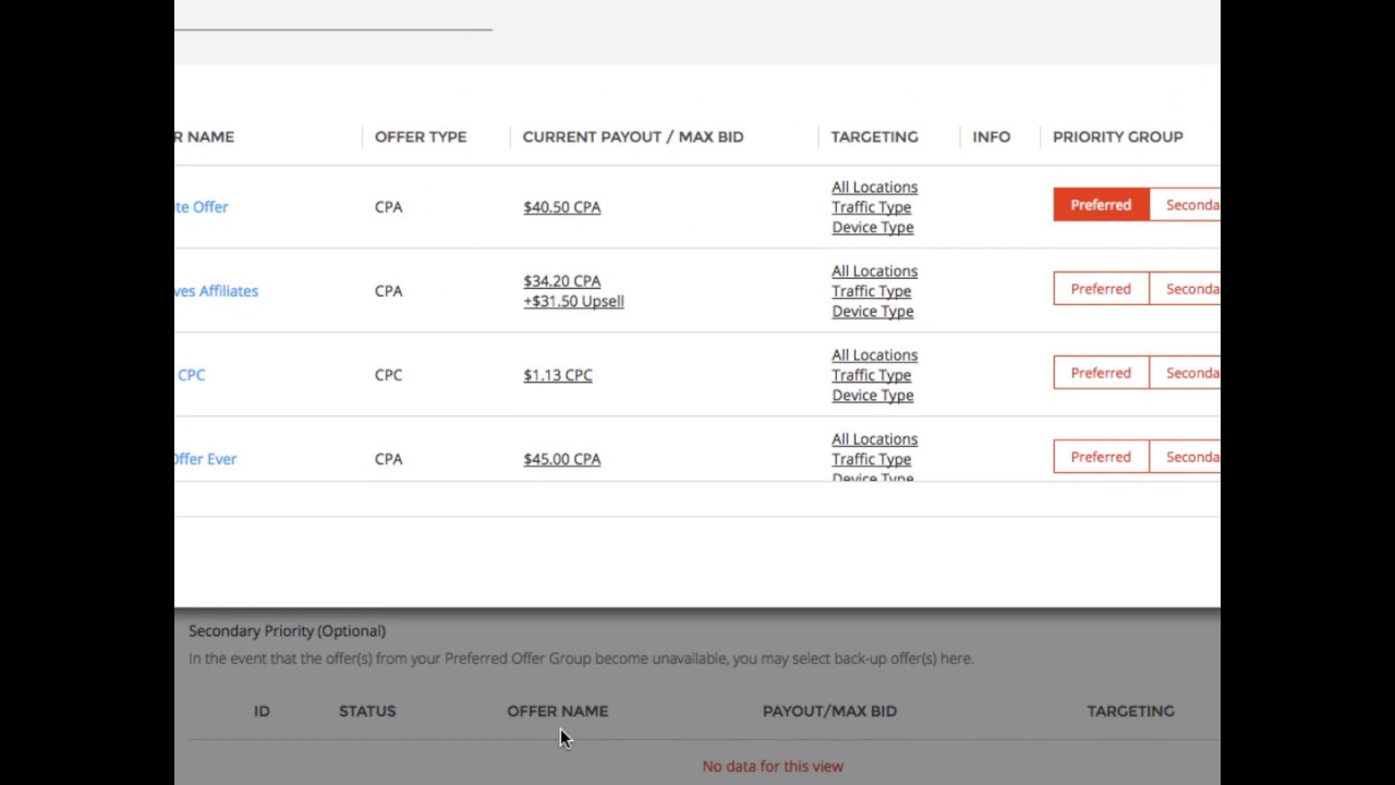 Clickbooth: Affiliates UI - Multi Level Offer Group Priority
