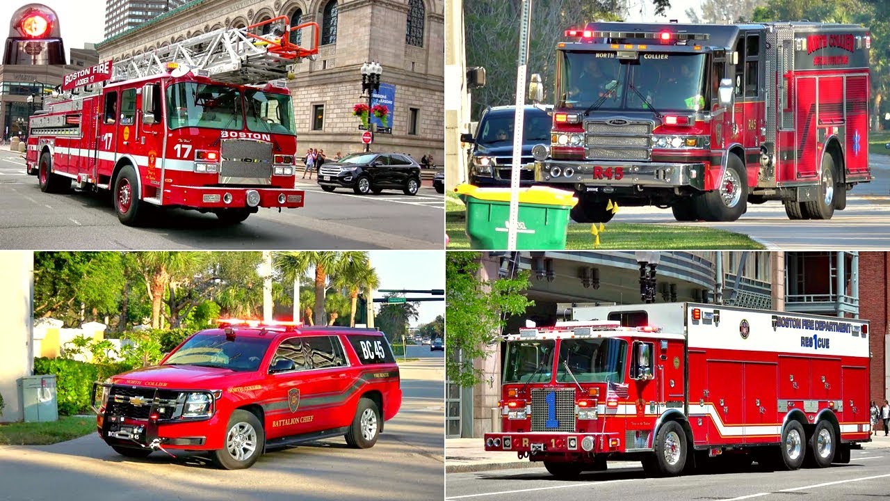 Fire Trucks and Engines Responding Compilation: Lights, Sirens and Air Horns