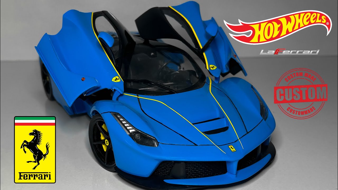 Custom Made 1 Of 1! Hot Wheels Ferrari LaFerrari in Special Azzurro Dino Color Review 1/18 Scale