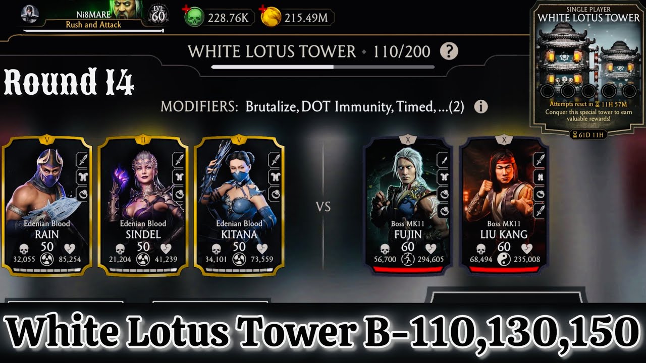 White Lotus Tower Boss Battle 110, 130 & 150 Fight + Reward MK Mobile | Team Edenian | Round 14
