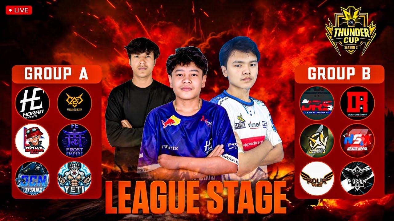 ⚡ THUNDER CUP SEASON 2 ⚡A vs  B   || LEAGUE STAGE CLASH DAY-1 || FT- DRS, HORAA, DR, MNE