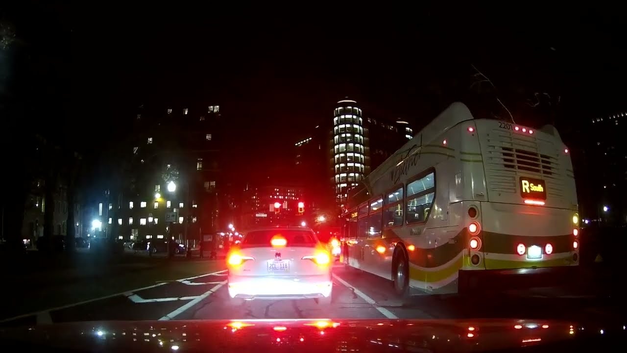 Nighttime drive from Lincoln to Providence, Rhode Island