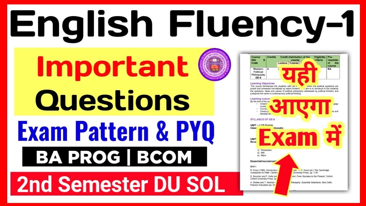 English Fluency 1 Important Questions & Exam Pattern 2nd Semester BA Prog/BCom Prog DU SOL Regular