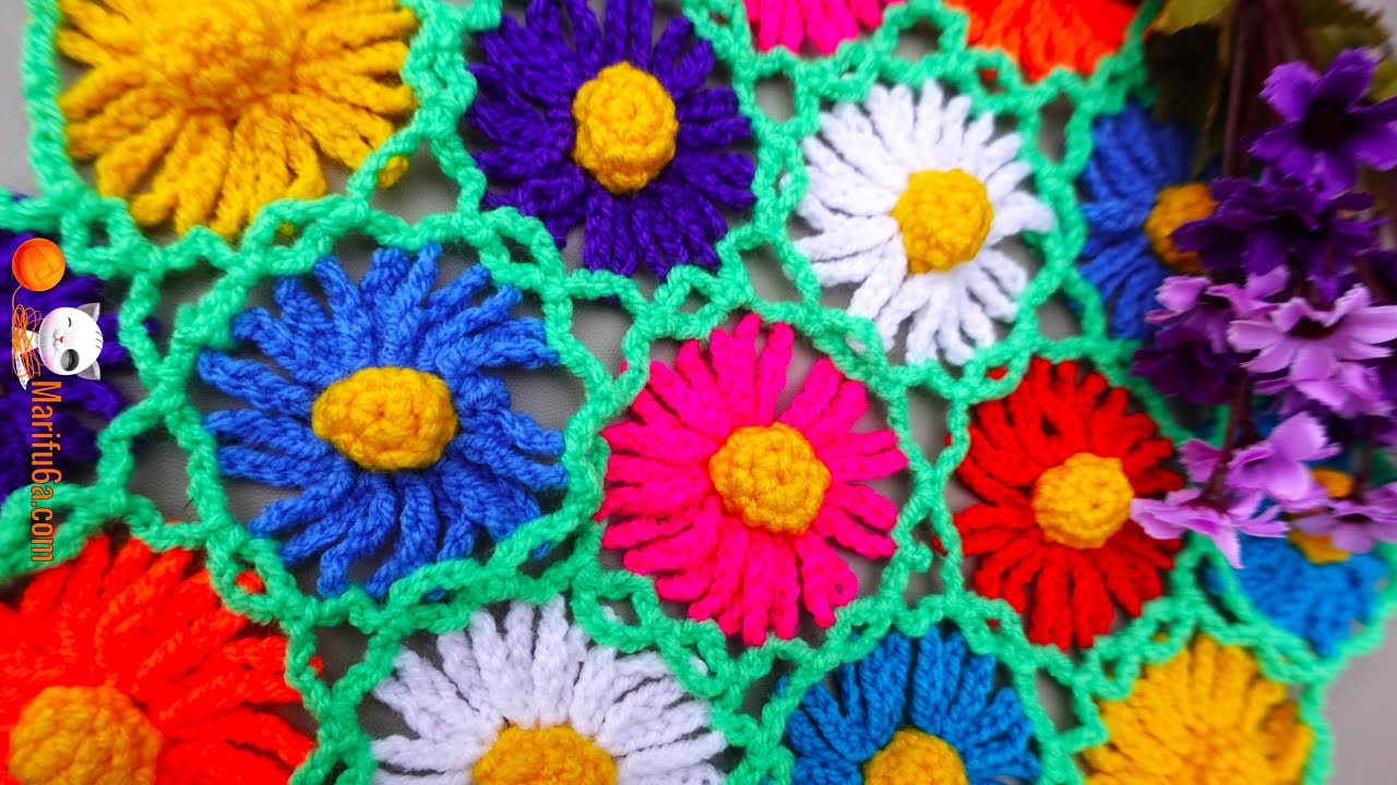 How to crochet colorful daisy flower blanket afghan doily