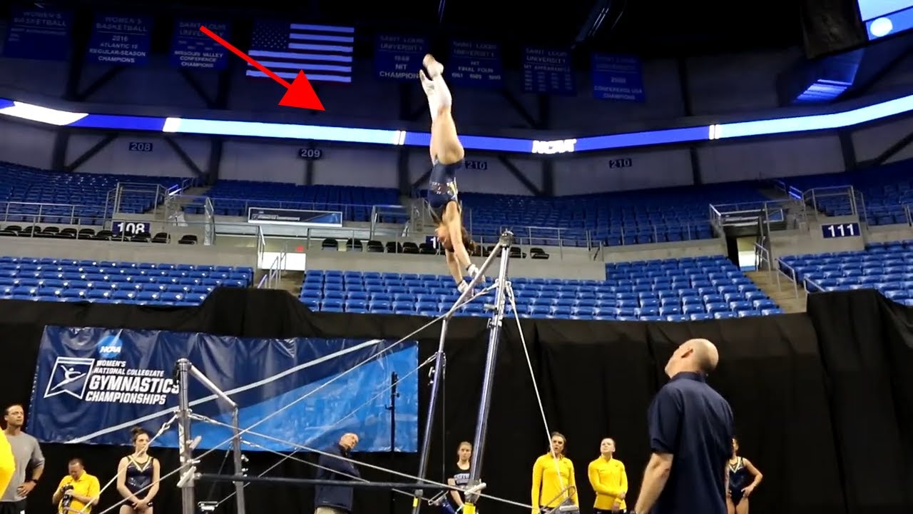 Lexi Funk (Michigan) STICKS A Double Layout Bar Dismount - 2017 NCAA Championships Training
