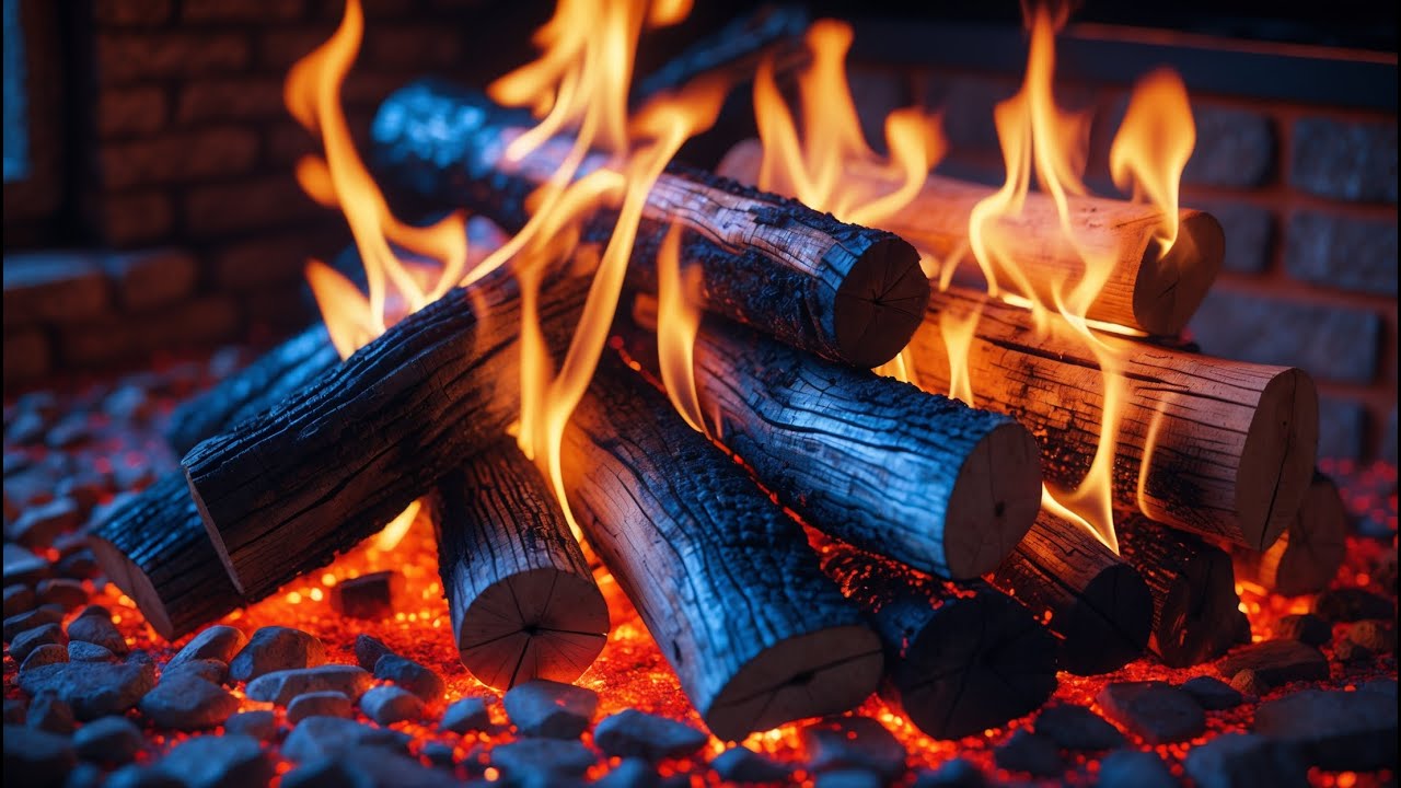 Calm Nights & Cozy Fire – 12H Crackling Fireplace with Stacked Logs, Warm Flames & Ember Bed