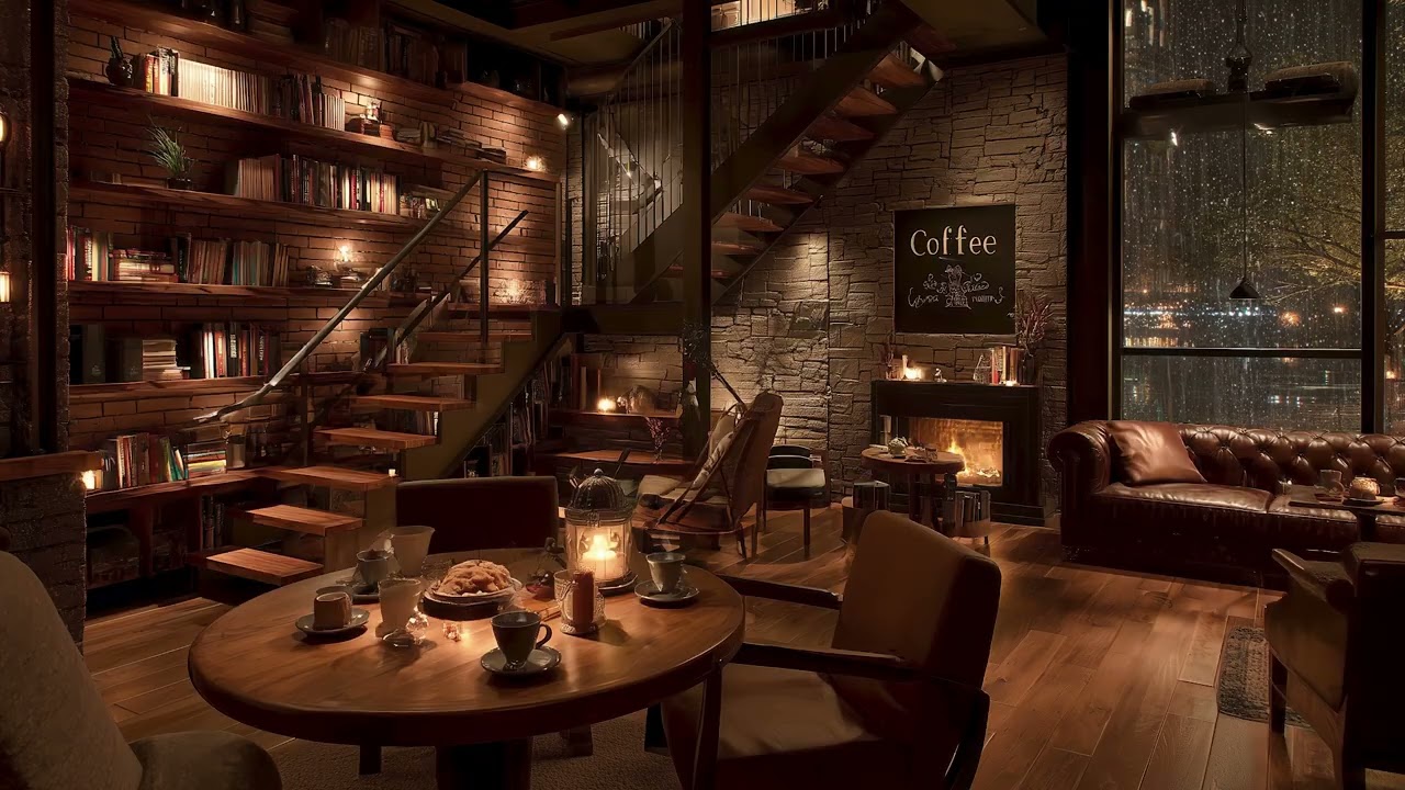 Smooth Jazz & Gentle Rain Sounds ☕ | Cozy Coffee Shop Ambience for Relaxing, Work & Study
