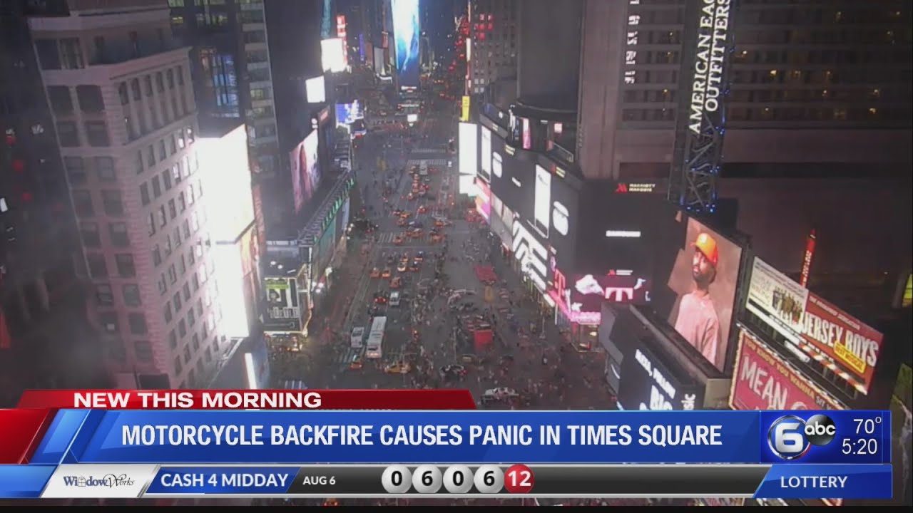 Police: Motorcycle backfiring causes panic in Times Square